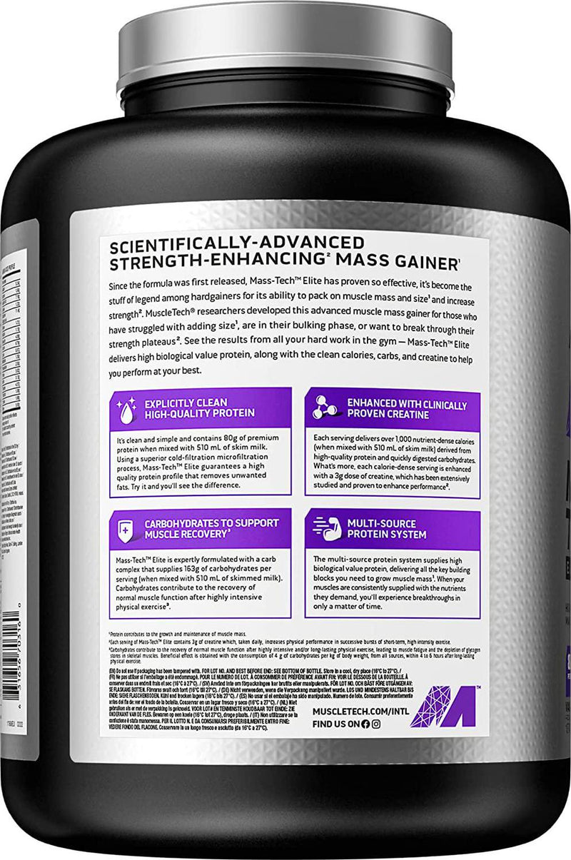 Mass Gainer Protein Powder | MuscleTech Mass-Tech Elite Mass Gainer | Whey Protein Powder + Muscle Builder | Weight Gainer | Protein Powder for Muscle Gain | Creatine Supplements | Vanilla Cake, 7 lbs