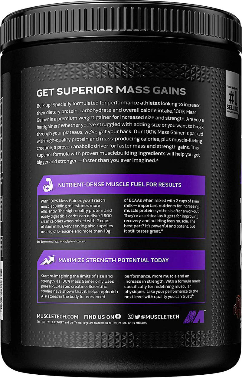 Mass Gainer Protein Powder, MuscleTech 100% Mass Gainer Weight Gainer, High Protein Mass Gainer, Muscle Gainer Protein Powder for Men and Women, Creatine Supplements, Chocolate Fudge Brownie, 2.35 kg