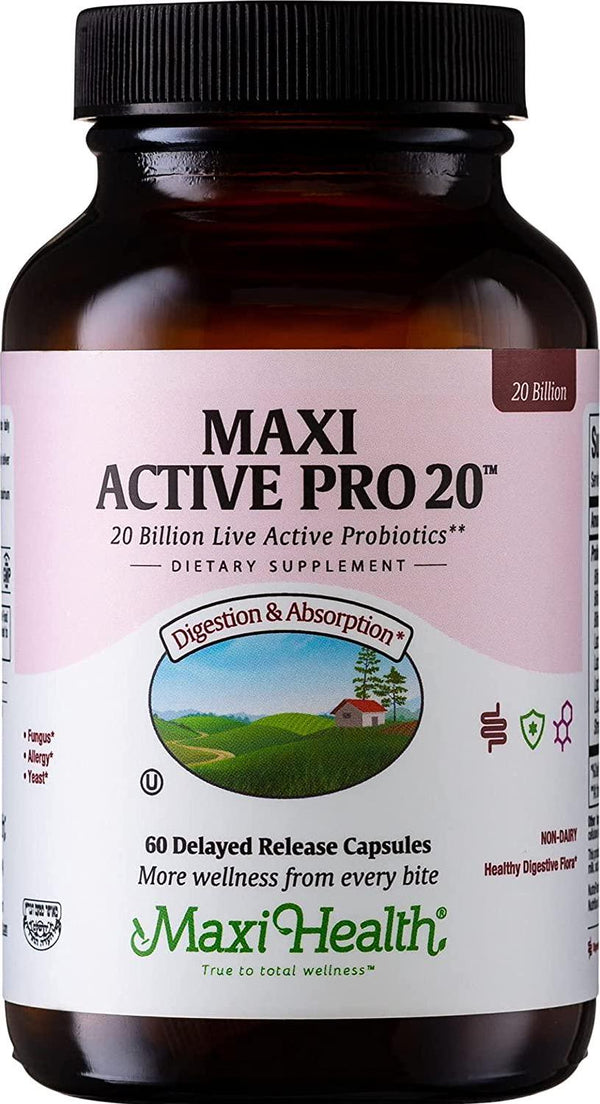 Maxi Health Active Pro-20 Intestinal Protection Probiotics, Healthy Flora, 60 Count