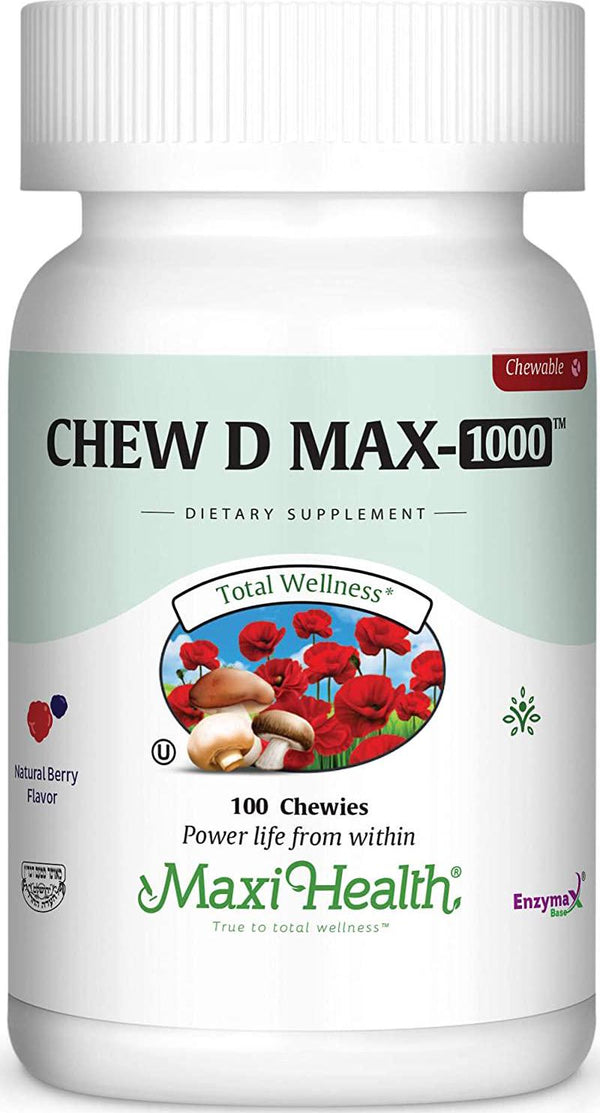 Maxi Health Chew-D-Max - 1000 IU Vitamin D3 - Natural Berry Flavor - 100 Chewies - Kosher
