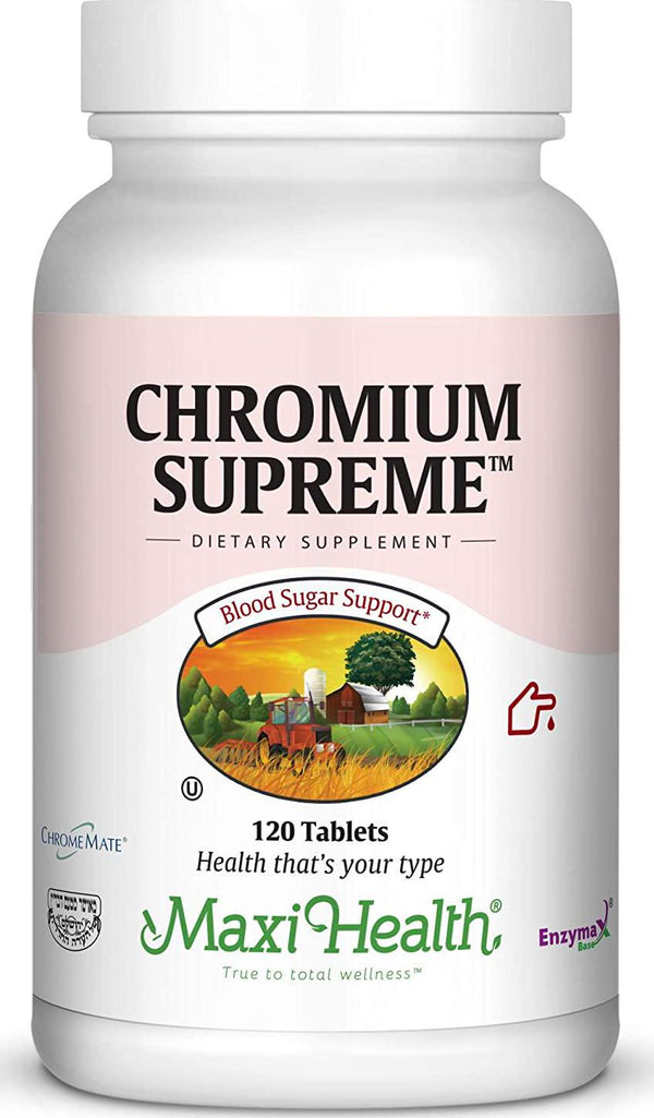 Maxi Health Chromium Polynicotinate Supreme - 200 mcg - Blood Sugar Formula - 120 Tablets - Kosher