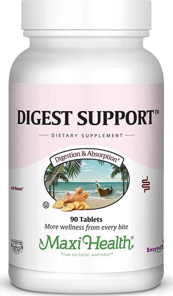 Maxi Health Digest Support - Herbal and Enzyme Complex - Protein Digestion - 90 Tablets - Kosher
