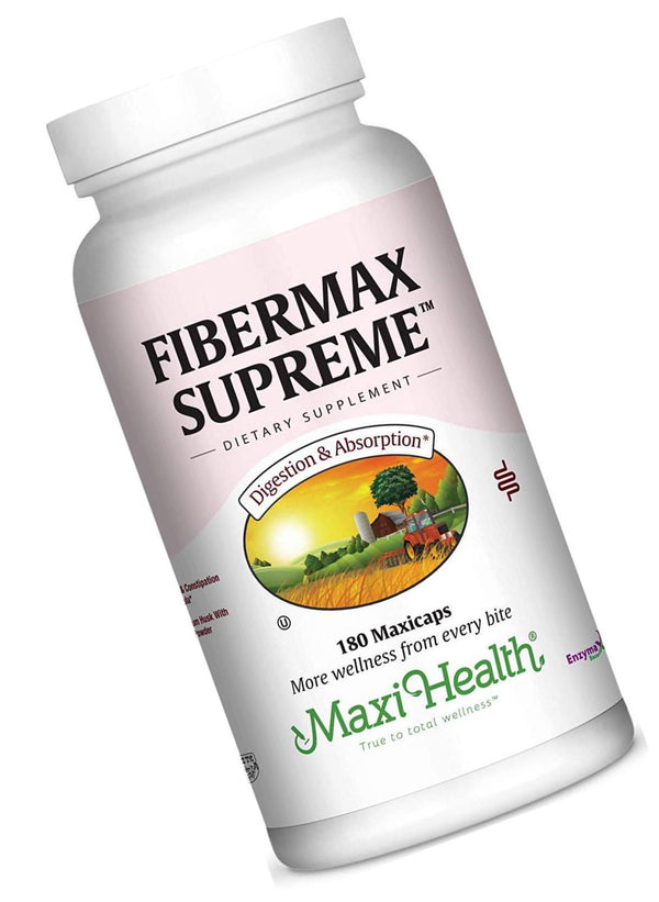 Maxi Health Fibermax Supreme - Psyllium Husk and Flax Bran - Constipation Help - 180 Capsules - Kosher
