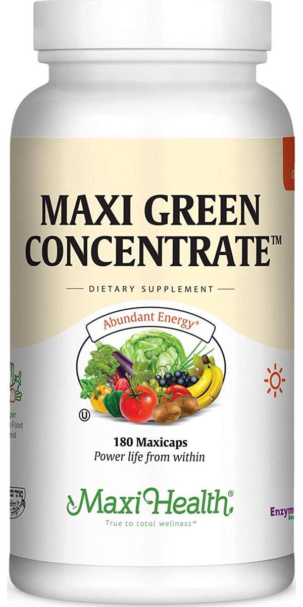 Maxi Health Green Concentrate - Organic Energy Booster - Barley Grass - 180 Capsules - Kosher
