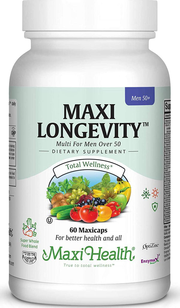 Maxi Health Longevity - Multivitamins and Minerals Supplement for Men Over 50 - 60 Capsules - Kosher