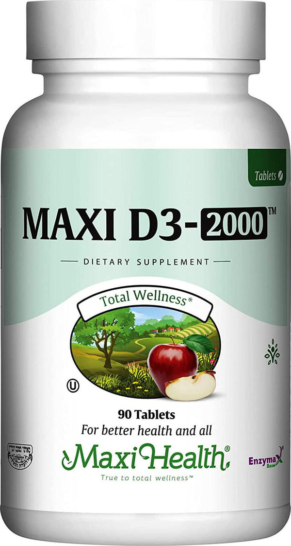 Maxi Health Natural Vitamin D3 - 2000 IU - Nutrition Supplement - 90 Tablets - Kosher