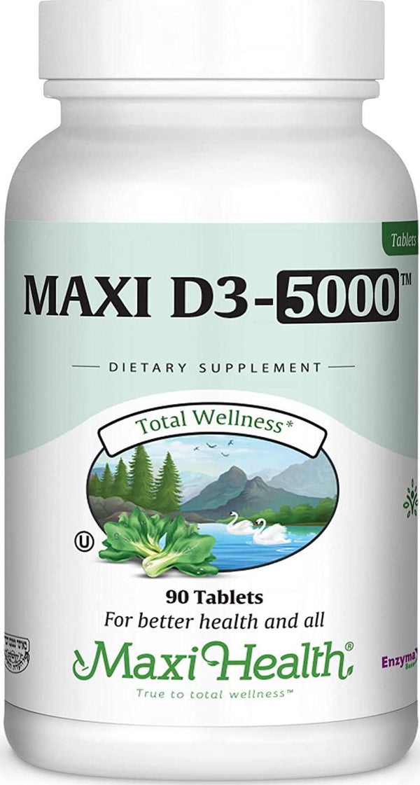 Maxi Health Natural Vitamin D3 - 5000 IU - Nutrition Supplement - 90 Tablets - Kosher