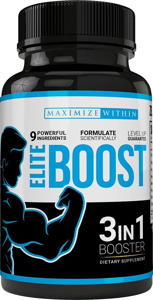 Maximize Within Elite Boost 3in1 Formula Naturally Promotes Testosterone Libido, Energy,Muscle Mass and Stamina, Powerful Ingredients Veggie Capsules