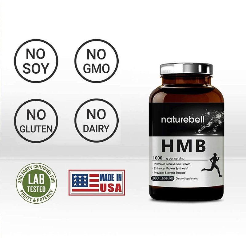 Maximum Strength HMB Capsules 1000mg Per Serving, 180 Counts, Supports Muscle Recovery, HMB Supplements for Men and Women, No GMOs