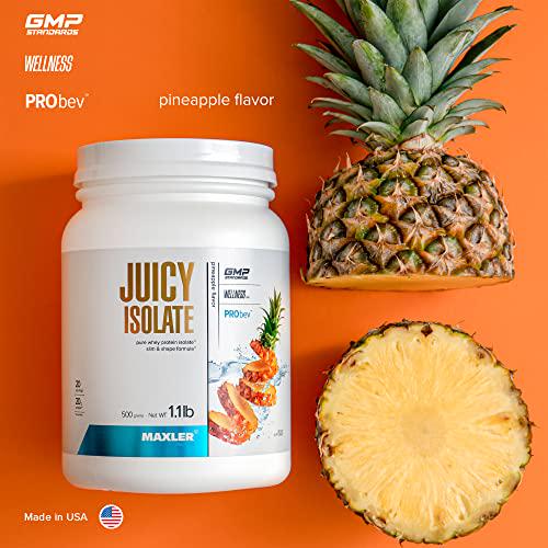 Maxler Juicy Isolate Protein Powder - Fat Free Lactose Free and Sugar Free Muscle Recovery Drink - Clear Protein Drink for Pre and Post Workout - 90% of Protein per Serving - Pineapple 1.1lb (20 Servings)