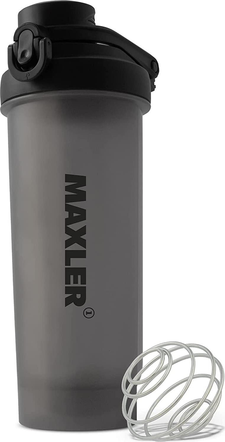 Maxler Shaker Bottle with Whisk Ball - Gym Bottle for Pre Workout and Post Workout Protein Shakes - BPA and DEHP Free - 23.6 Ounce Black Shaker Bottle