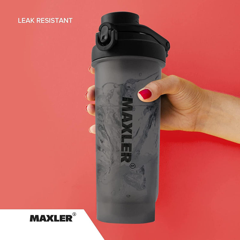 Maxler Shaker Bottle with Whisk Ball - Gym Bottle for Pre Workout and Post Workout Protein Shakes - BPA and DEHP Free - 23.6 Ounce Black Shaker Bottle