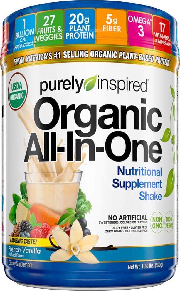 Meal Replacement Shake, Organic | Purely Inspired All-in-One Meal Replacement | Plant Based Protein Powder for Women and Men | Organic Protein Powder | Protein Shake Powder | Vanilla, 1.3 Pounds
