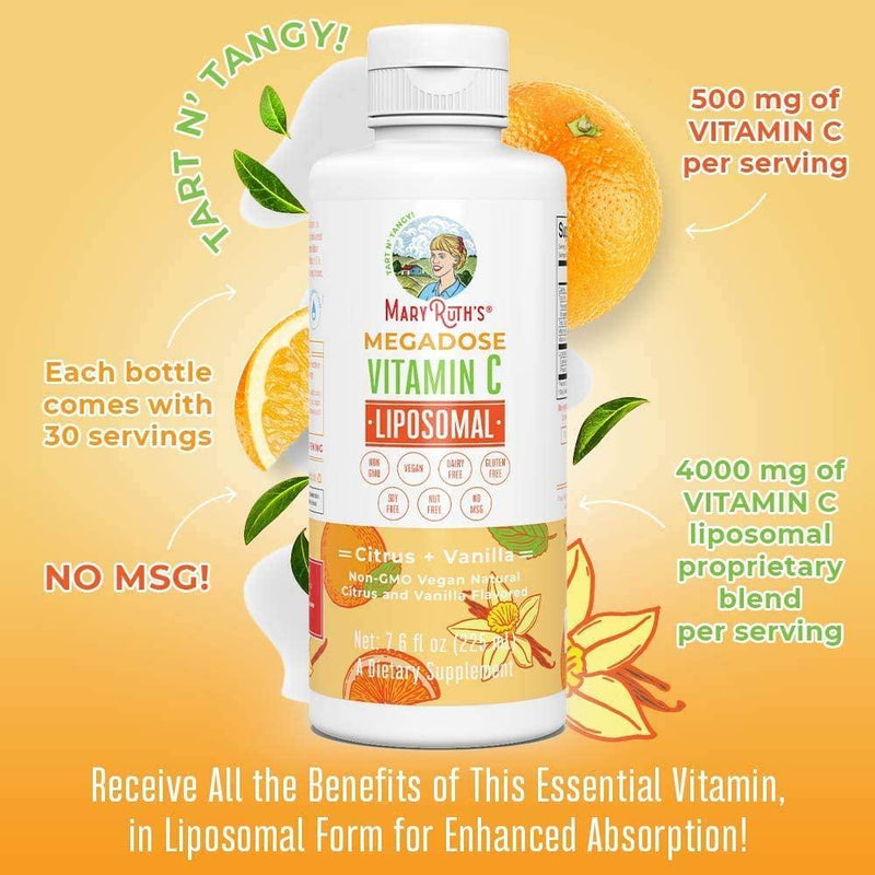 Megadose Vitamin C Liposomal by MaryRuth's (Citrus + Vanilla) 500mg | Enhanced Absorption Liquid Vitamin C | Immune Health Supplement for Men and Women | Vegan, Gluten Free, Sugar Free, Non-GMO | 7.6oz