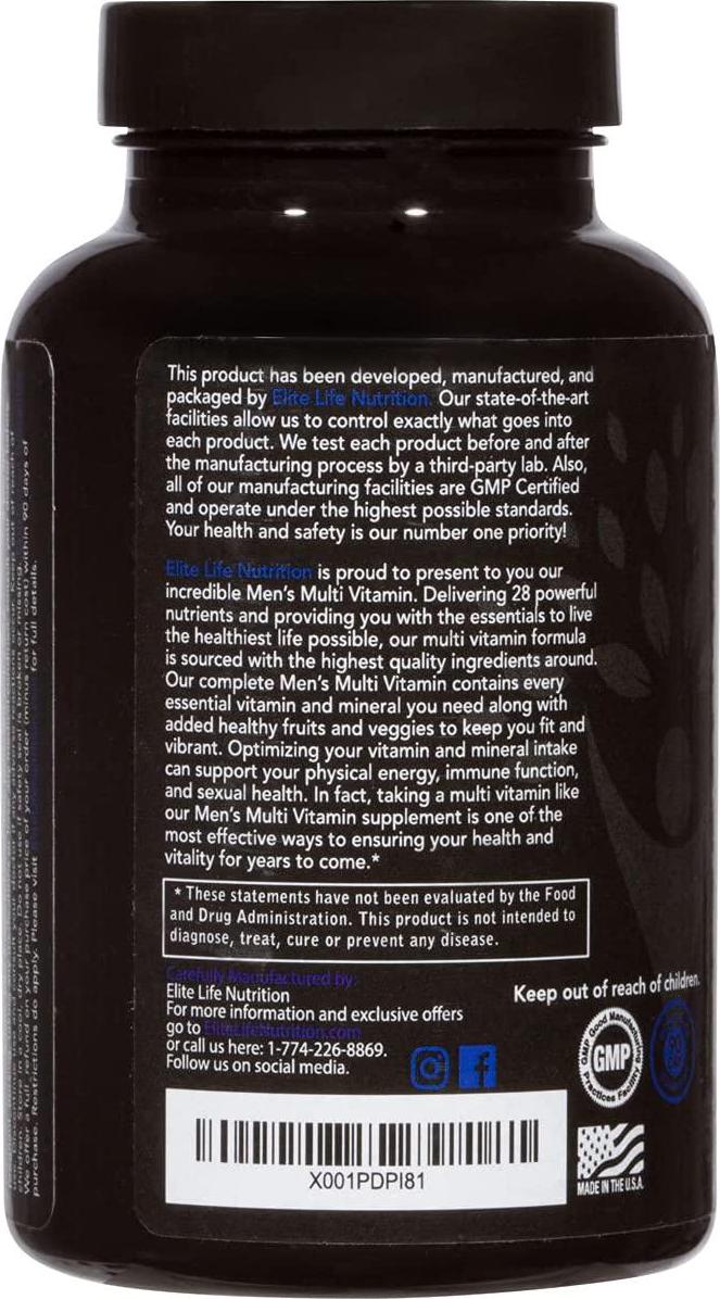 Men's Multi Vitamin - 28 Powerful Nutrients, Vitamins, and Minerals - Best Multivitamin for Men - Supports Optimum Health, Physical Energy, Immune System Function, and Maximum Vitality - 120 Capsules