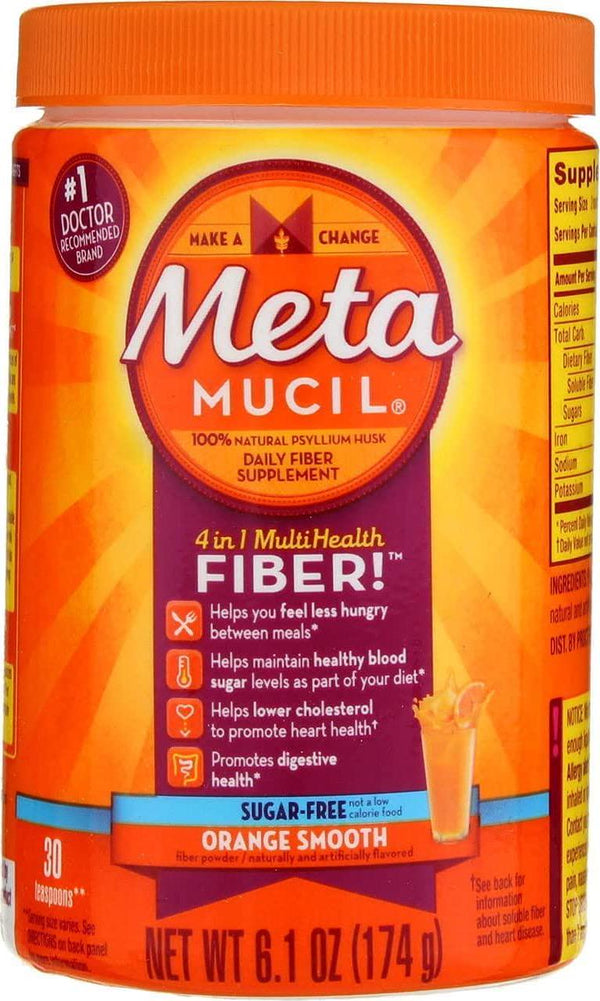 Meta-mucil Multihealth Fiber #1 Doctor Recommended Brand and 100% Natural Psyllium Husk Sugar Free Daily Fiber Supplement of Orange Smooth Fiber Powder and Naturally and Artificially Flavored- 3 Pack of 30 Doses or 6.1 Oz (90 Doses Total)