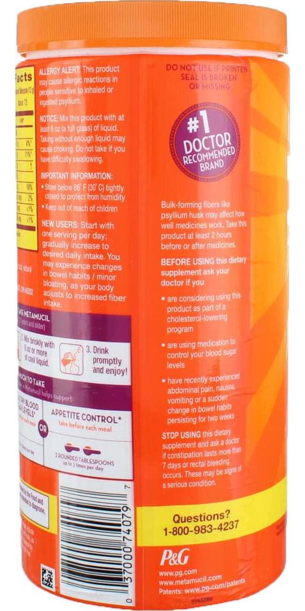 Metamucil, 4 in 1 MultiHealth Fiber Powder, Orange Smooth, 1.9 lbs (861 g)