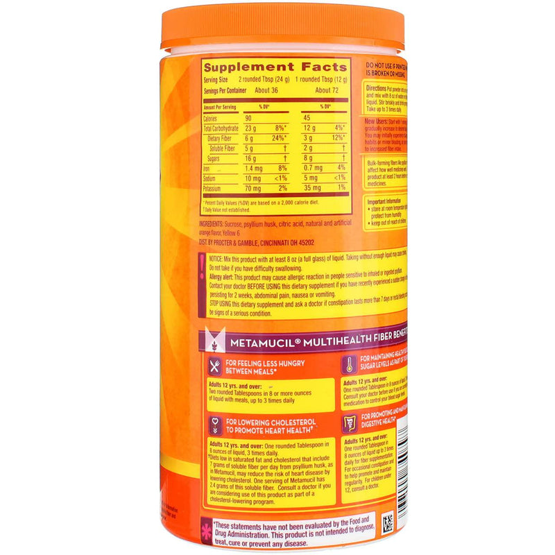 Metamucil, 4 in 1 MultiHealth Fiber Powder, Orange Smooth, 1.9 lbs (861 g)