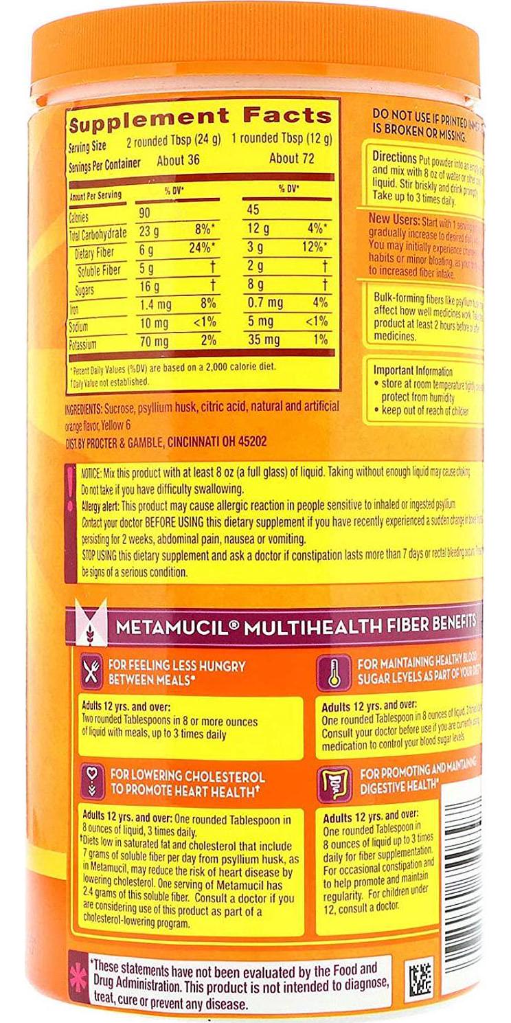 Metamucil, 4 in 1 MultiHealth Fiber Powder, Orange Smooth, 1.9 lbs (861 g)