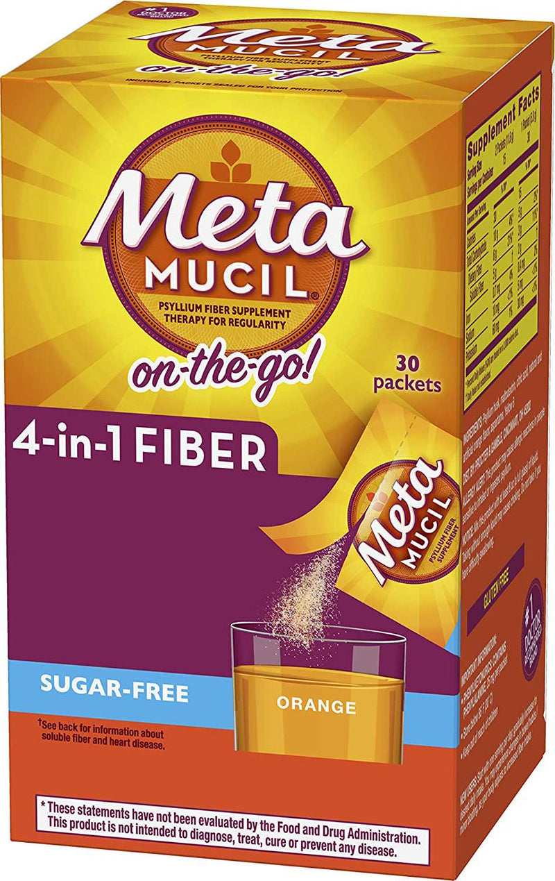 Metamucil Daily Fiber Supplement, Orange Smooth Sugar Free Psyllium Husk Fiber Powder Packets, 30 Singles (Pack of 2)