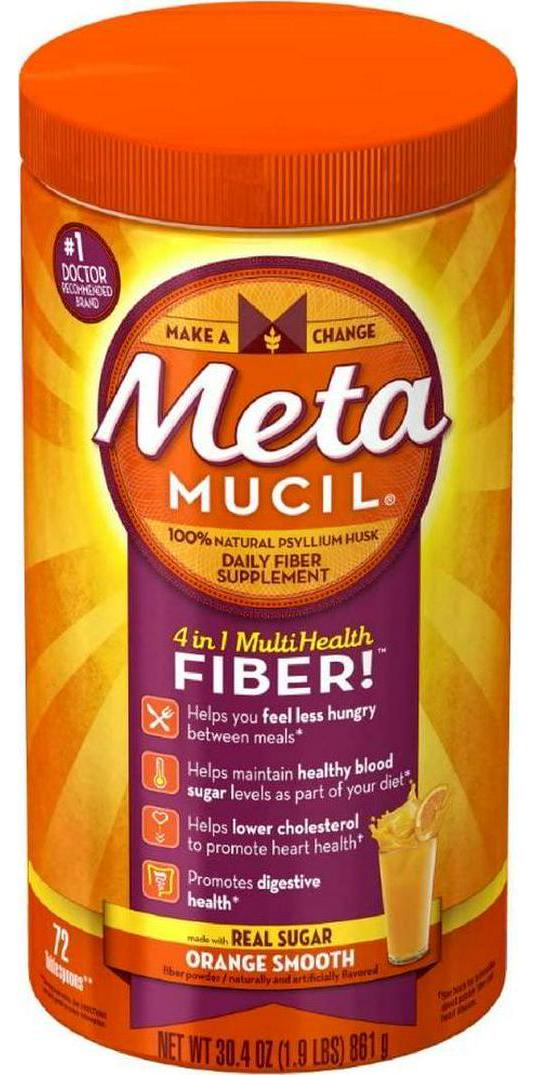 Metamucil Daily Fiber Supplement Orange Smooth 72 Tablespoons, 30.4 oz