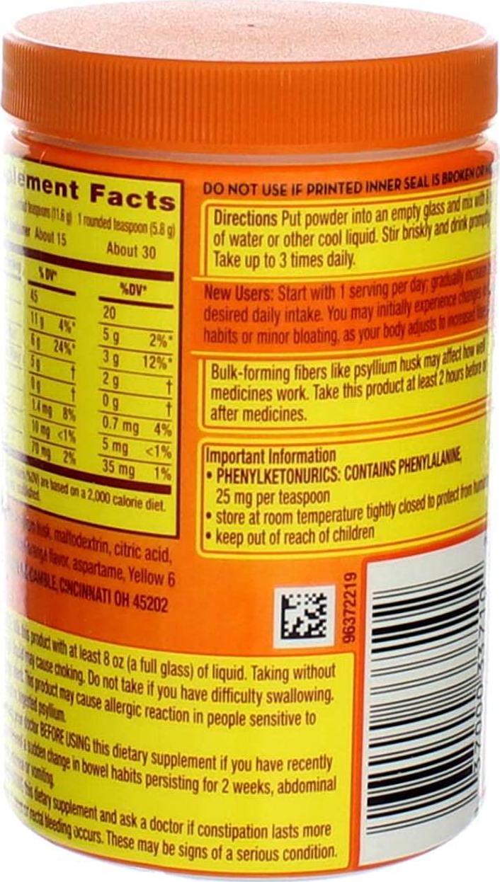 Metamucil Daily Fiber Supplement/Therapy for Regularity, Sugar Free, Orange Smooth, 6.1 oz (Pack of 3)