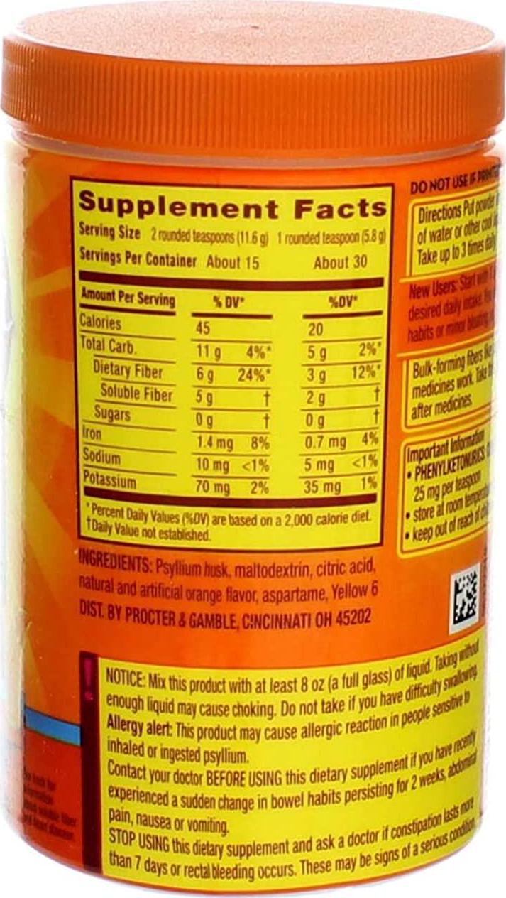 Metamucil Daily Fiber Supplement/Therapy for Regularity, Sugar Free, Orange Smooth, 6.1 oz (Pack of 3)