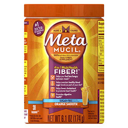 Metamucil Daily Fiber Supplement, Orange Smooth Sugar Psylllium Husk Fiber Powder, 30 Doses