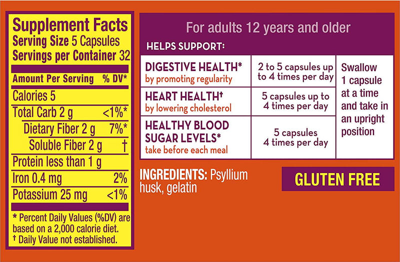 Metamucil Daily Fiber Supplement, Psyllium Husk Capsules, 160 Capsules (Pack of 2)