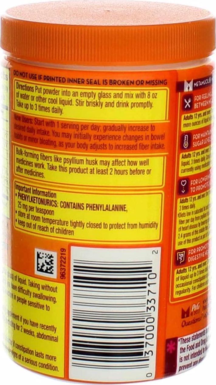 Metamucil Daily Fiber Supplement/Therapy for Regularity, Sugar Free, Orange Smooth, 6.1 oz (Pack of 3)