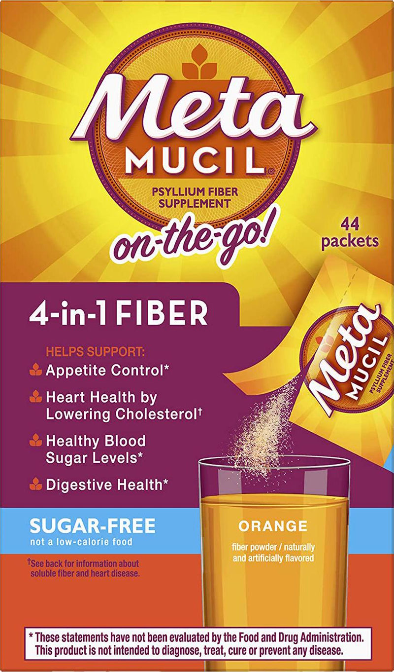 Metamucil Daily Fiber Supplement, Orange Smooth Sugar Free Psyllium Husk Fiber Powder Packets, 44 Singles