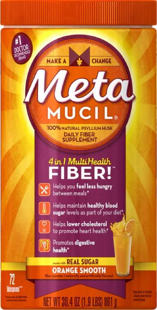 Metamucil Daily Fiber Supplement Orange Smooth 72 Tablespoons, 30.4 oz