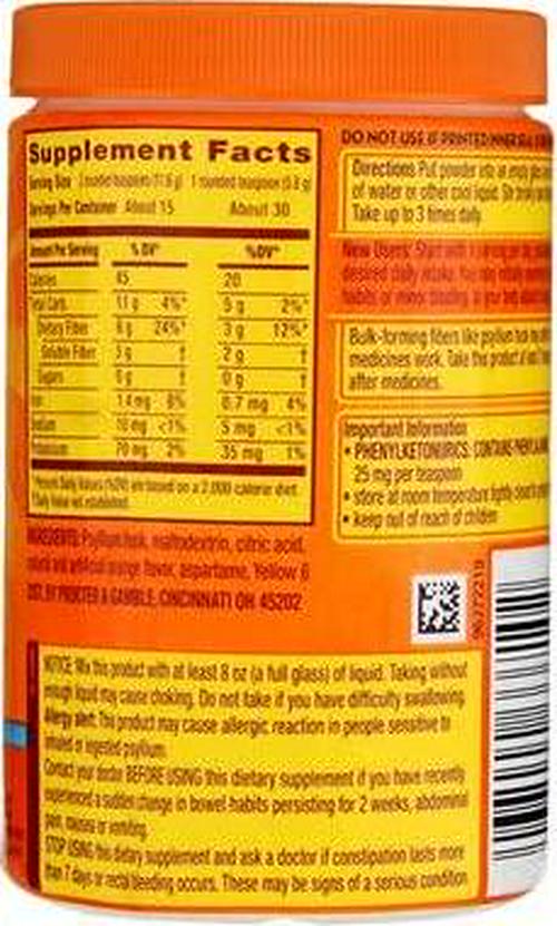 Metamucil Daily Fiber Supplement/Therapy for Regularity, Sugar Free, Orange Smooth, 6.1 oz (Pack of 3)