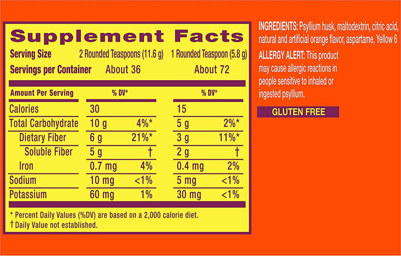 Metamucil Fiber, 4-in-1 Orange SugarFree Powder 72