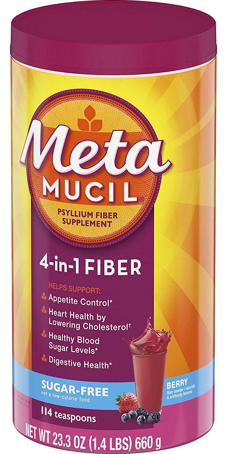 Metamucil Fiber, 4-in-1 Psyllium Fiber Supplement, Sugar-Free Powder, Berry Flavored Drink, 114 Servings (Packaging May Vary)