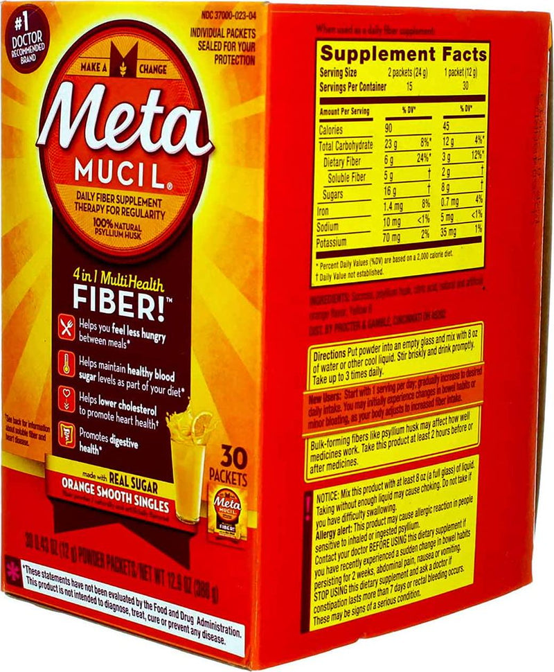 Metamucil Fiber Singles Smooth Texture Orange - 30 Packets