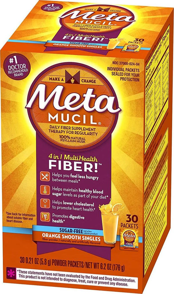 Metamucil Fiber Singles Smooth Texture Sugar Free Orange - 30 Packets