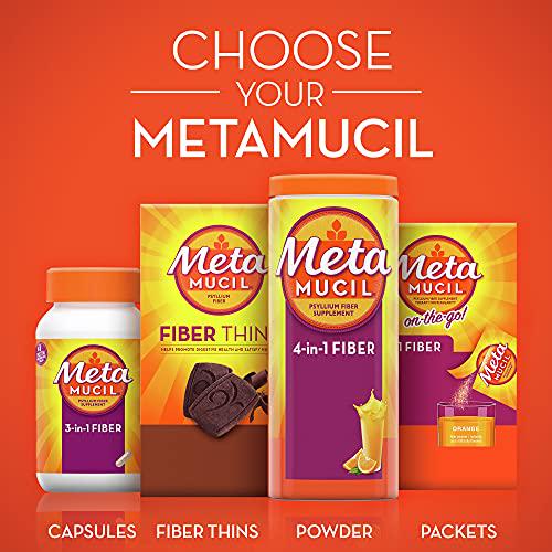 Metamucil, Fiber Supplement, Natural Psyllium Husk Powder, Plant Based, 4-in-1 Fiber for Digestive Health, No Sweeteners, 114 teaspoons (23.3 OZ Fiber Powder)