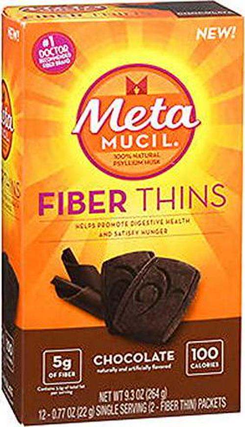 Metamucil Fiber Thins, Chocolate, 12 Packets, 9.3 oz - Pack of 2