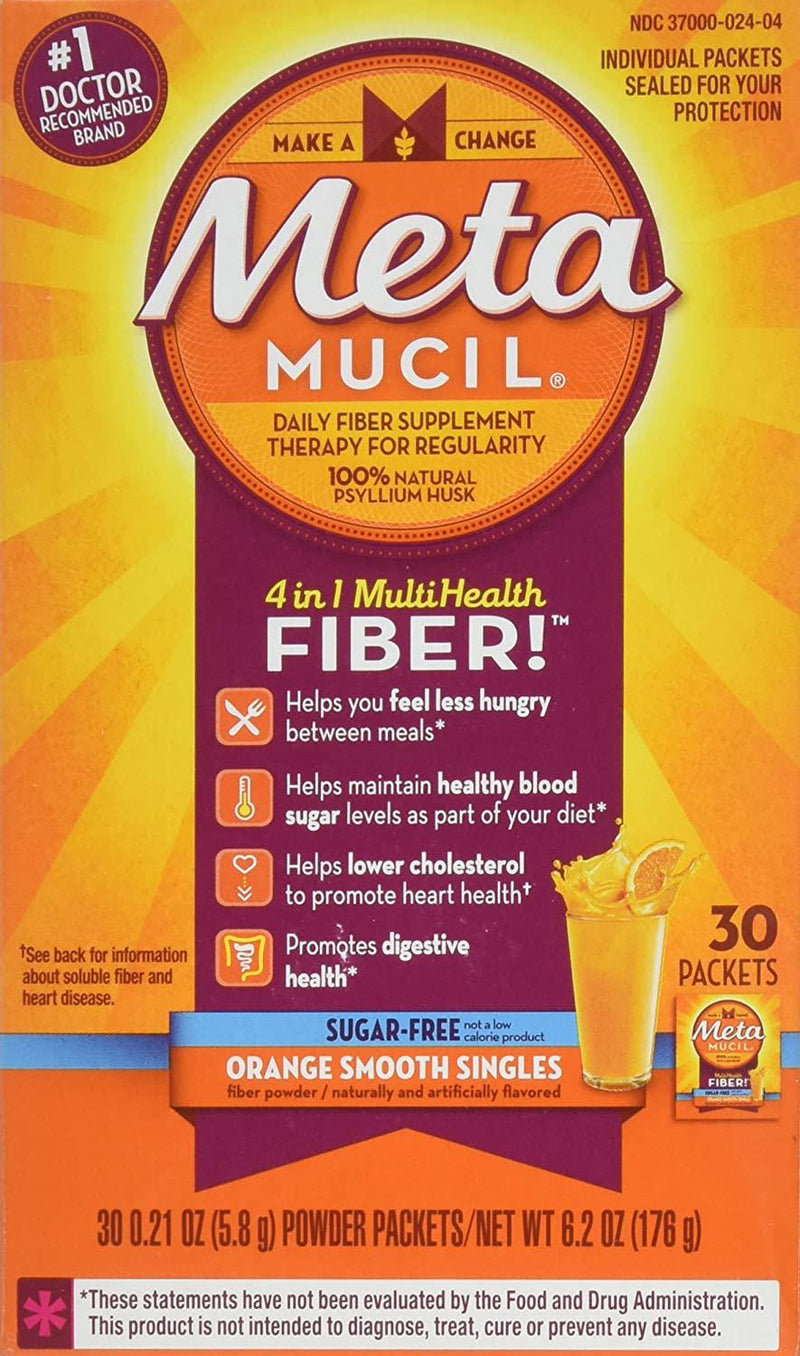 Metamucil - MultiHealth Fiber Singles Orange Smooth Sugar-Free, 0.21 Ounce, Pack of 30