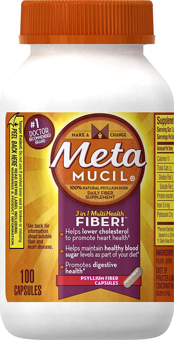 Metamucil Multi-Health Fiber Capsules by Meta, 100 Capsule Bottle