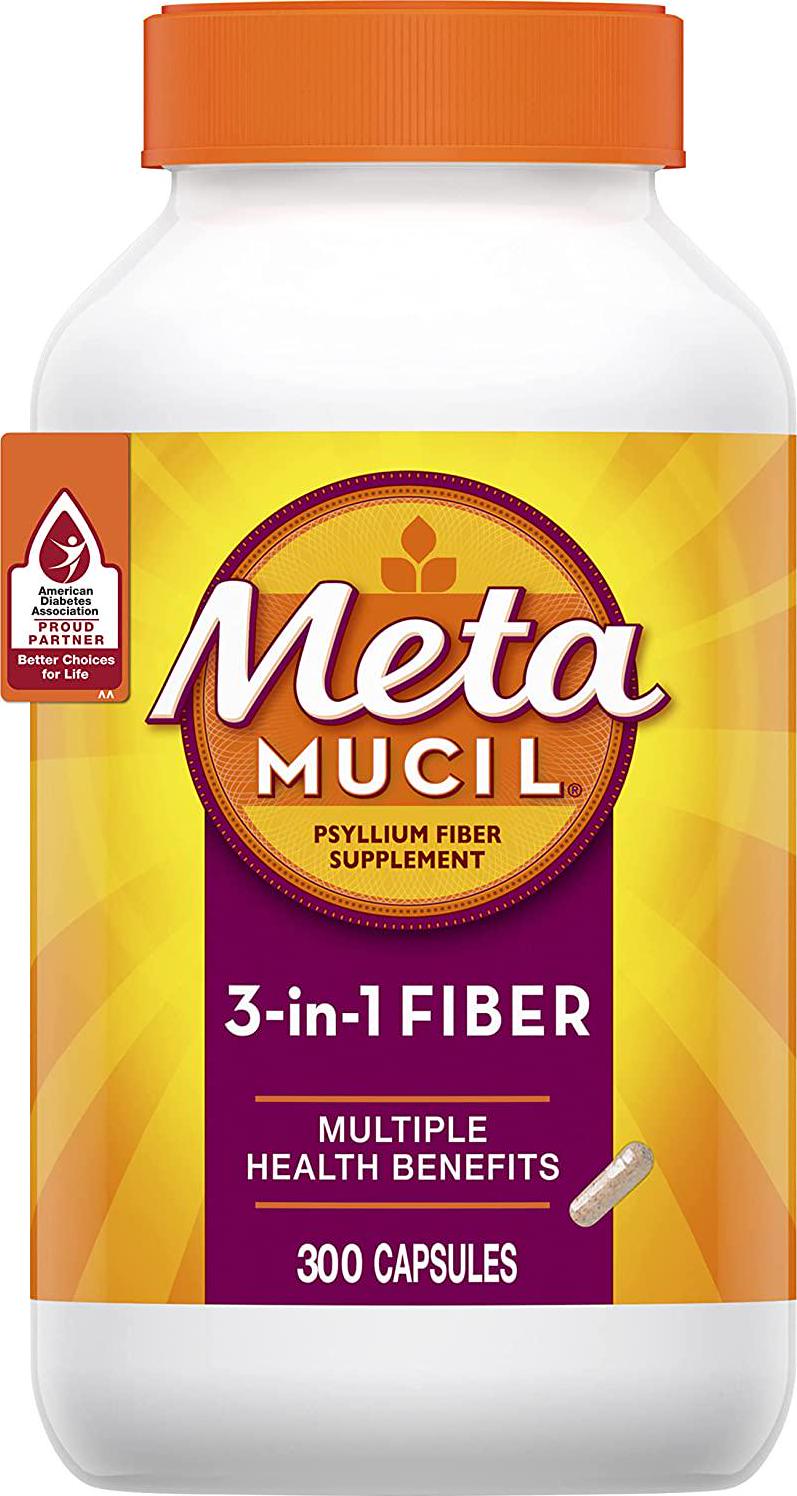 Metamucil, Psyllium Husk Fiber Supplement, 3-in-1 Fiber for Digestive Health, Plant Based, 300 Capsules