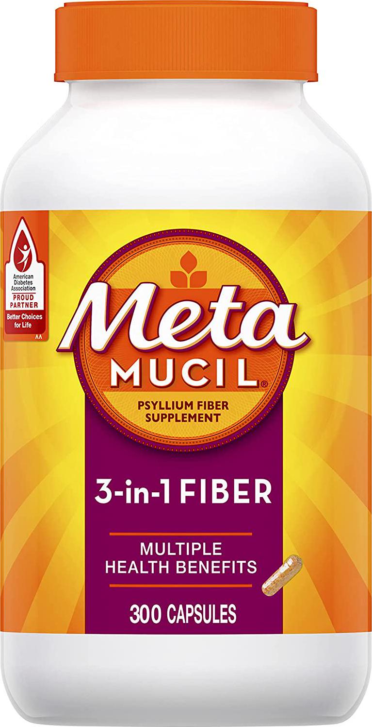 Metamucil, Psyllium Husk Fiber Supplement, 3-in-1 Fiber for Digestive Health, Plant Based, 300 Capsules