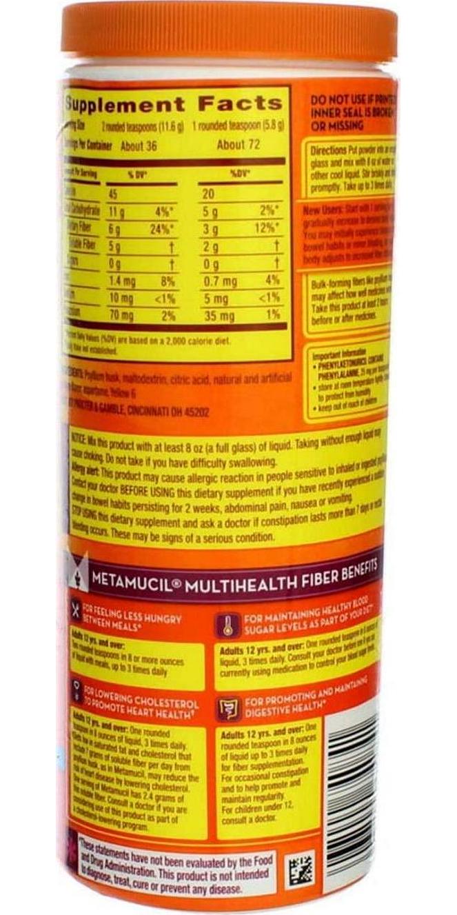 Metamucil Smth Pwd Orng Sug/Fr 72