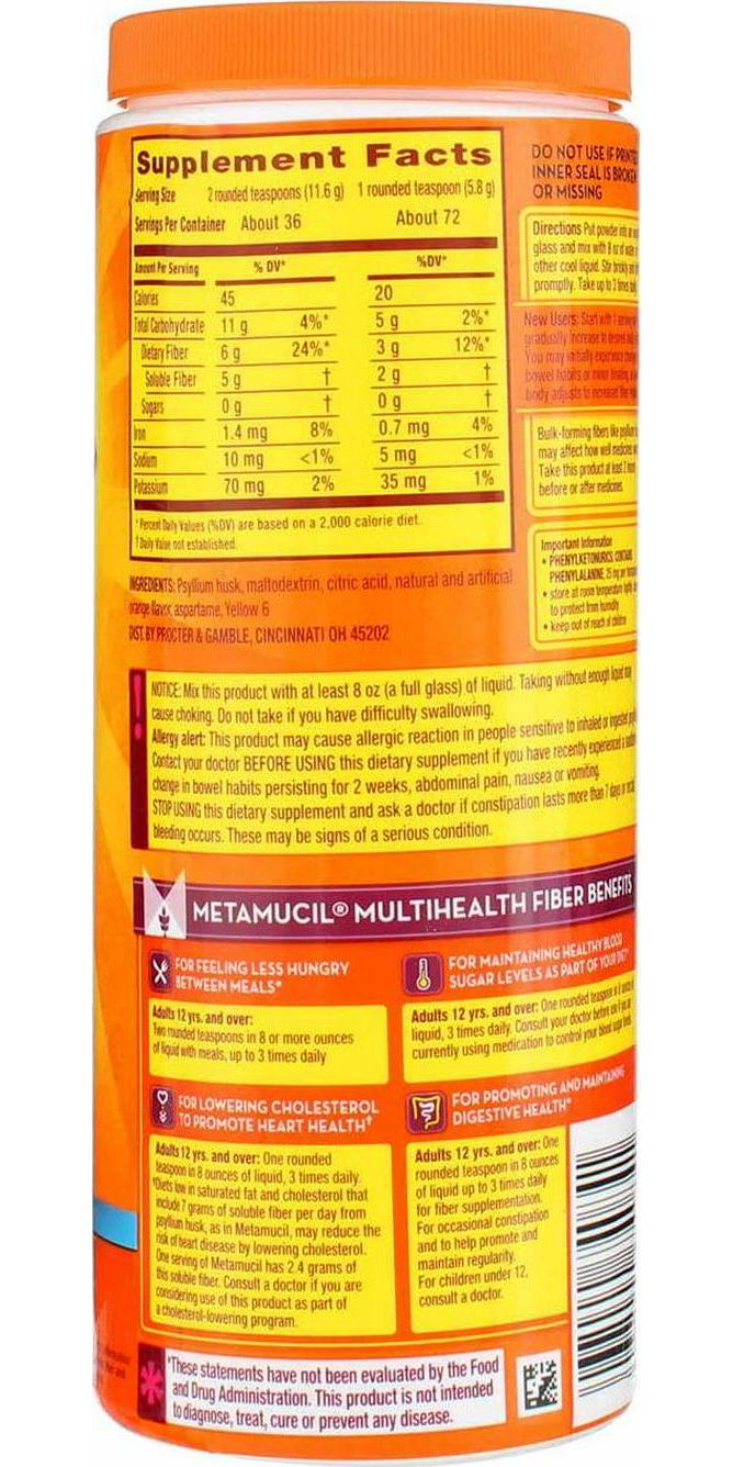 Metamucil Smth Pwd Orng Sug/Fr 72