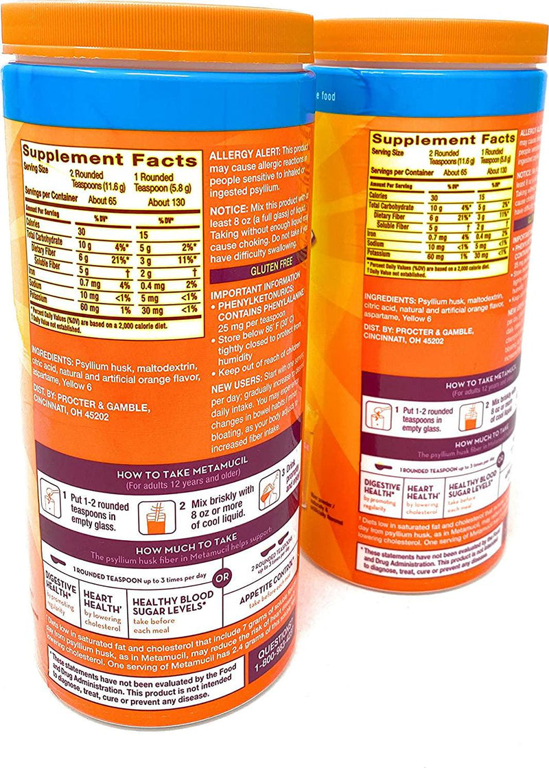 Metamucil Sugar Free Fiber Supplement, Orange Smooth 260 Servings