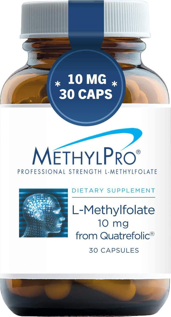 MethylPro 10mg Quatrefolic L-Methylfolate 30 Capsules - No Fillers, Professional Strength 10000mcg Active Folate from Glucosamine Salt, Non-GMO + Gluten-Free Fast-Acting 5-MTHF