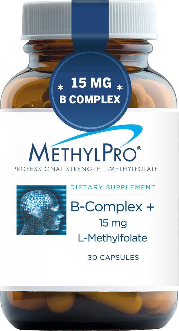 MethylPro B-Complex + 15mg L-Methylfolate 30 Capsules - Professional Strength Active Folate for Energy + Mood Support with Methyl B12 + B6 as P-5-P, Non-GMO + Gluten-Free