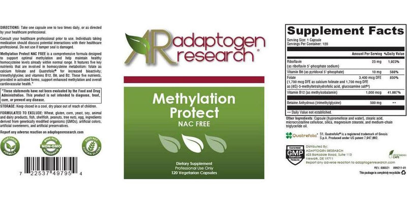 Methylation Protect - 120 Veg Caps • Comprehensive Methylation - Homocysteine Formula with Riboflavin, Vitamin B6 , Folate , Vitamin B12, Betaine Anhydrous (trimethylglycine) • Pharmaceutical Grade.