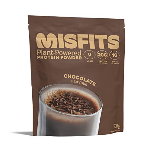 Misfits Vegan Protein Powder, Chocolate, 20g Plant Based Protein Shake, Low Calorie, No Added Sugar, Non Dairy, Non GMO, Plastic Free Packaging, 500g